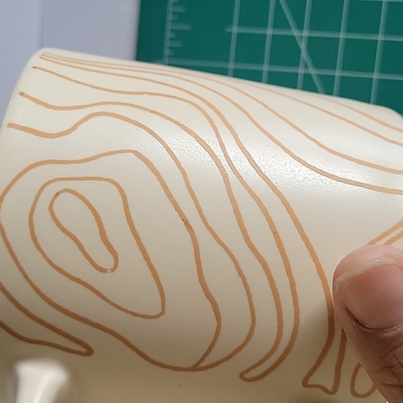 Whitney Kerney for Causebox. Beige Coffee Mug.Beige Abstract wood tree Lines. - Picture 4 of 11